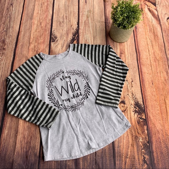 Tops - 🌿“Stay Wild My Child” Striped Long Sleeved Shirt